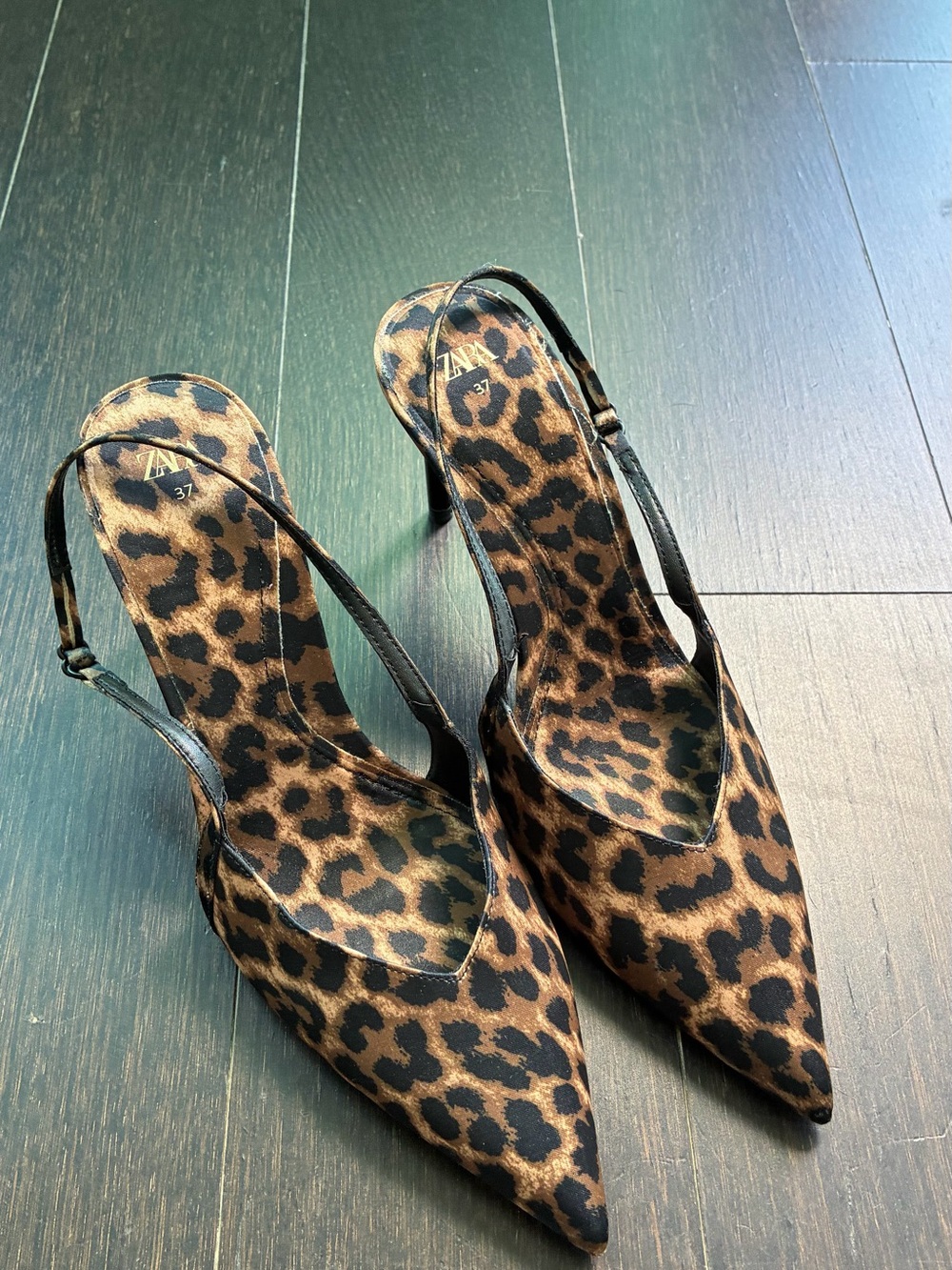 Zara Leopard Print Slingback Heels - Brown/Black